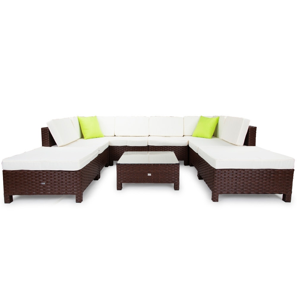 LONDON RATTAN Modular Sofa Outdoor Lounge Set 9pc Wicker Brown Beige