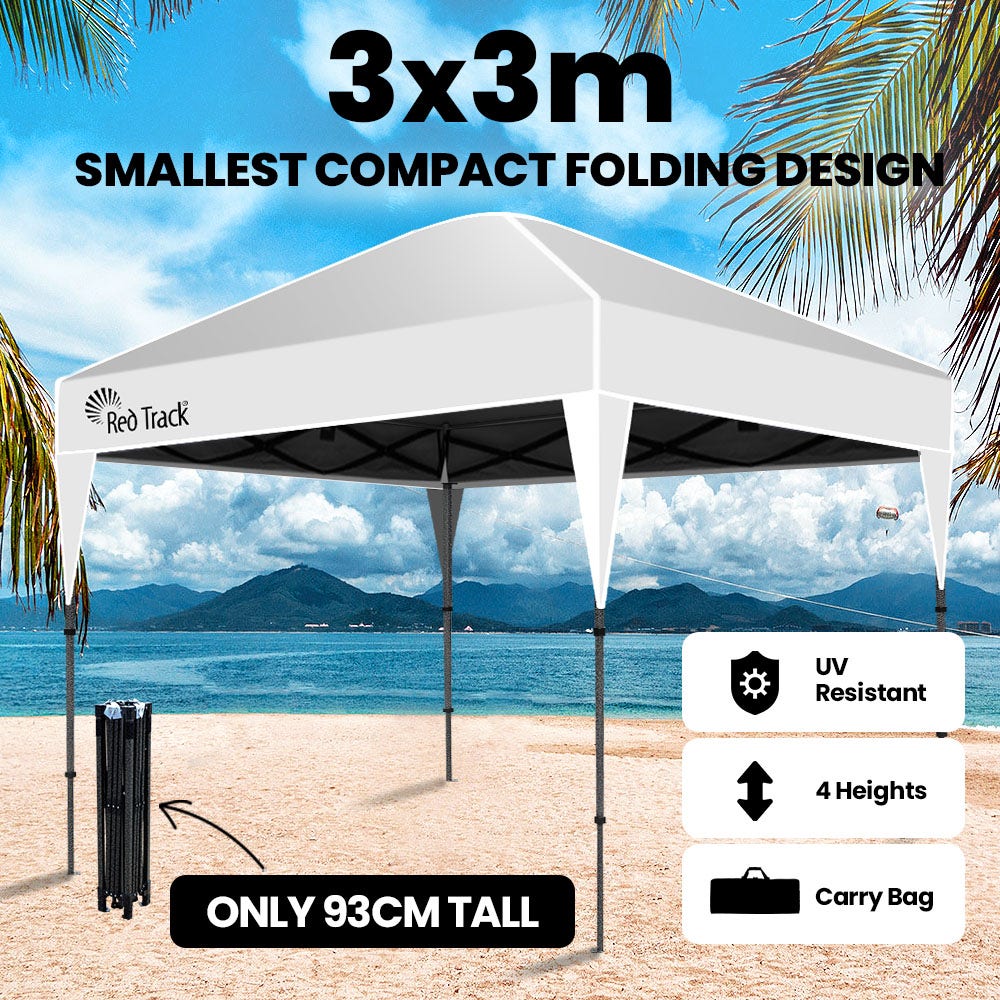 RED TRACK 3x3m Ultra Compact Folding Gazebo, Carry bag, Portable Outdoor Popup Marquee for Camping Beach, White