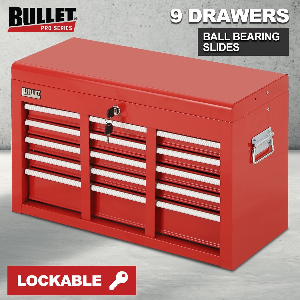 BULLET Pro 9 Drawer Tool Box Chest, Organiser Mechanic Garage Storage Toolbox Set - Red