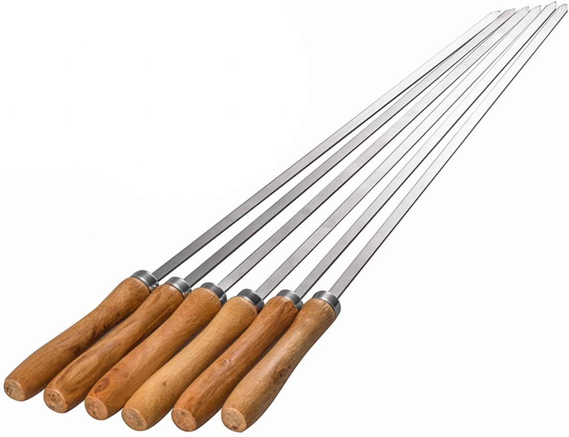 Carla Home Vikus 6Pk Flat Stainless Steel Blade with Wooden Handle Barbecue Skewers