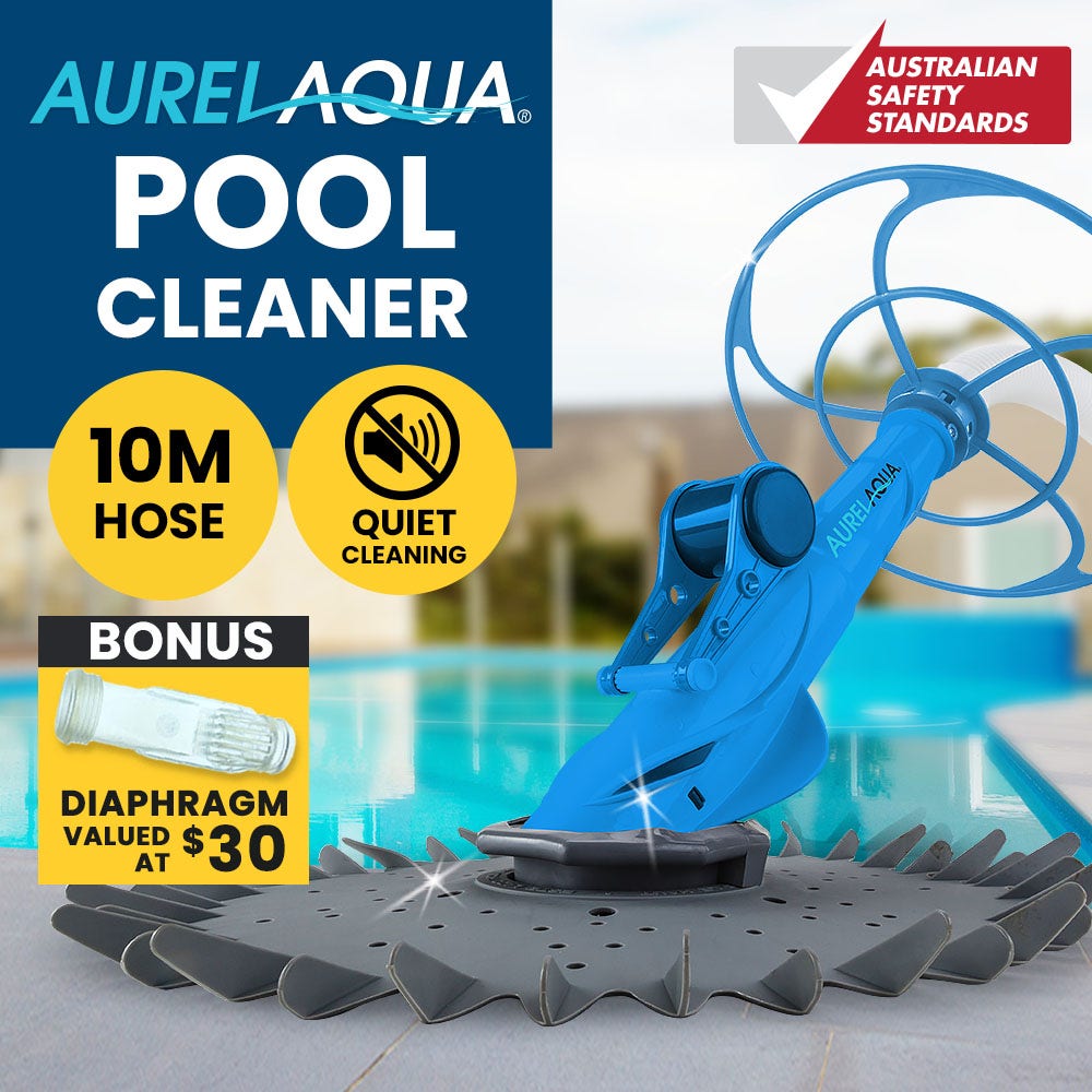 AURELAQUA Waterline Swimming Pool Cleaner, Automatic Vacuum, 10m Hose, for Floor and Walls, Blue