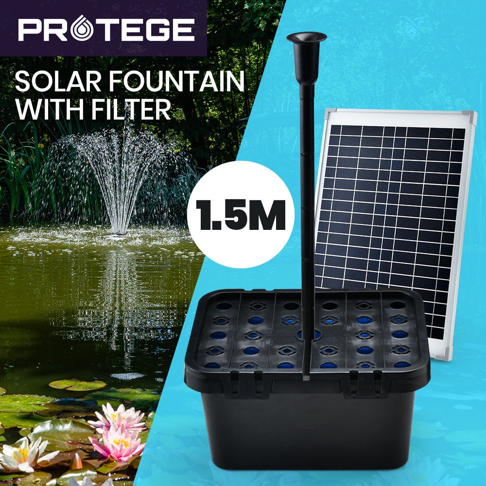 PROTEGE 10W Solar Powered Water Fountain Pump Pond Kit with Eco Filter Box