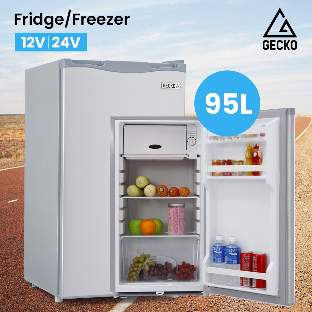 GECKO 95L Portable Upright Fridge and Freezer, 12V/24V for Camping, Caravans, Silver