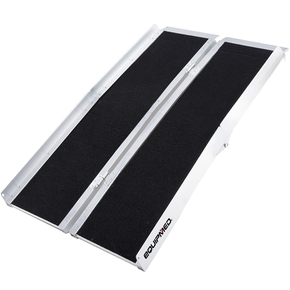 EQUIPMED 123cm Portable Folding Aluminium Access Ramp, 272kg Rated, Black Ultra-Grip, for Wheelchair, Mobility Scooter