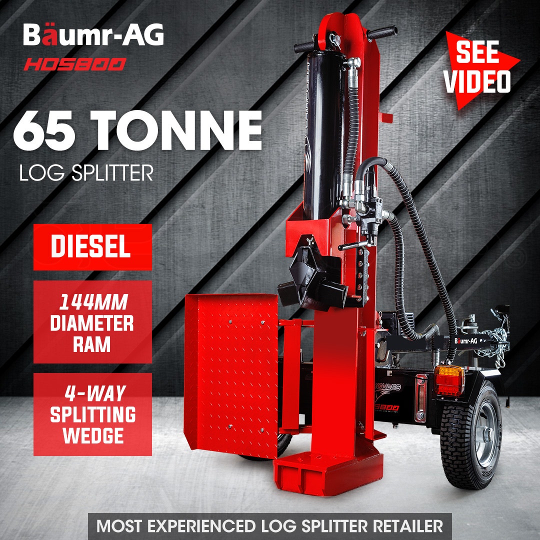 BAUMR-AG 65 Tonne Diesel Hydraulic Horizontal and Vertical Towed Wood Log Splitter with Detachable 4-Way Wedge - HDS800