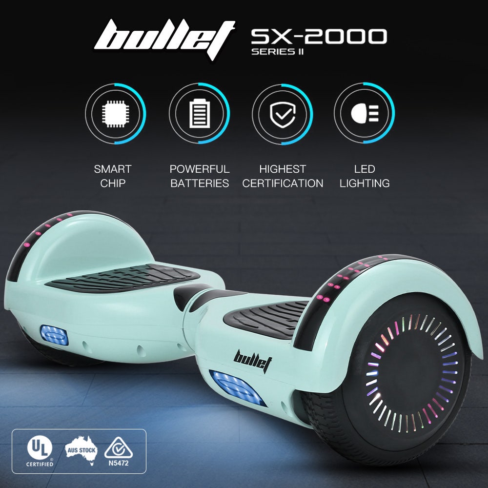 BULLET SX-2000 Hoverboard Scooter, 500W Brushless, Superior Self Balancing System, UL Certified, LED Lights, Mint Green
