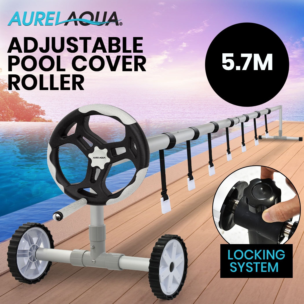 Aurelaqua 5.7m Swimming Pool Cover Roller with Black/Light Grey Handle