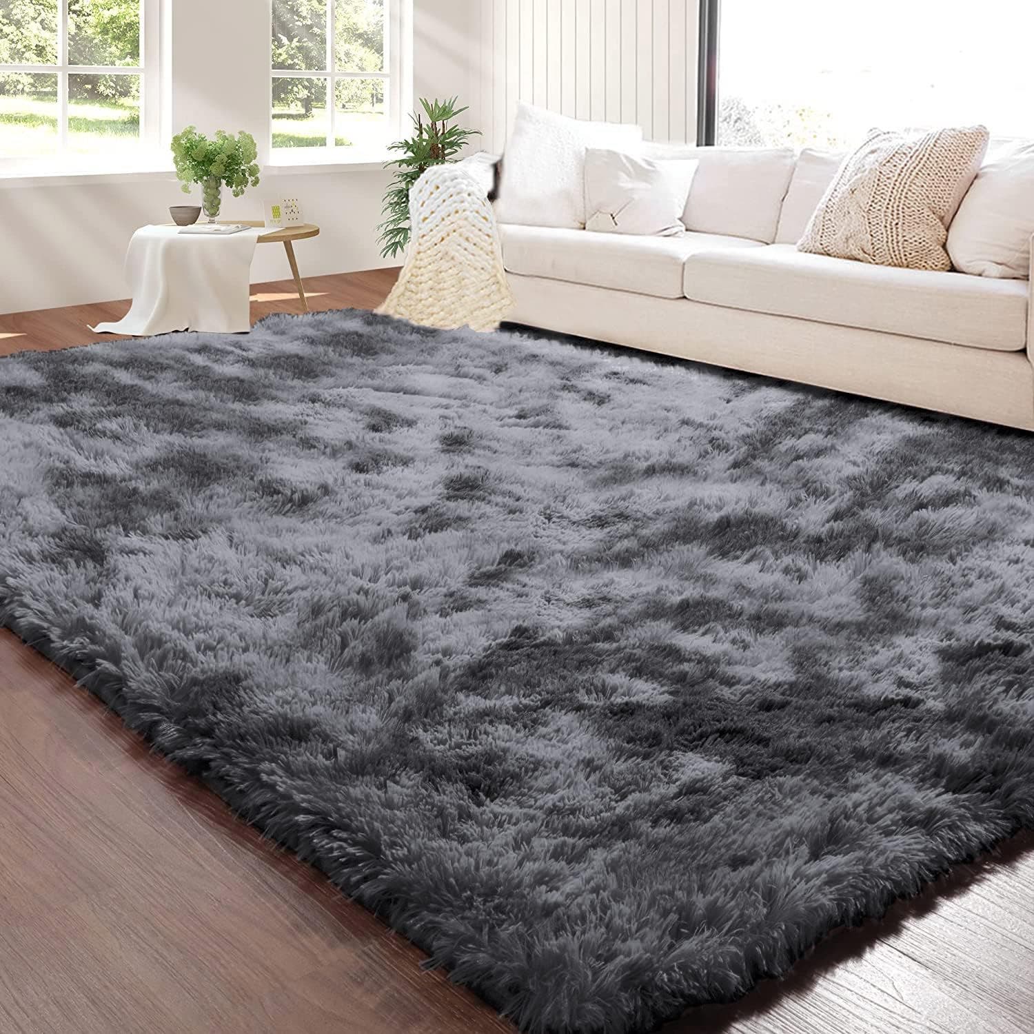 Carla Home Vikus 200 x 160cm 4cm Pile Ultra-Soft Shag Rug - Black Gray