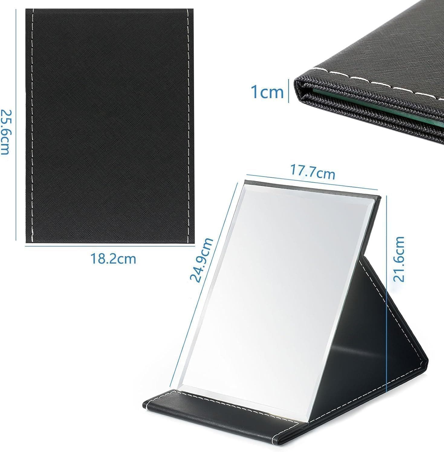 Carla Home Genux 25 x 18cm Foldable In-Built Stand Portable Makeup Mirror - Black