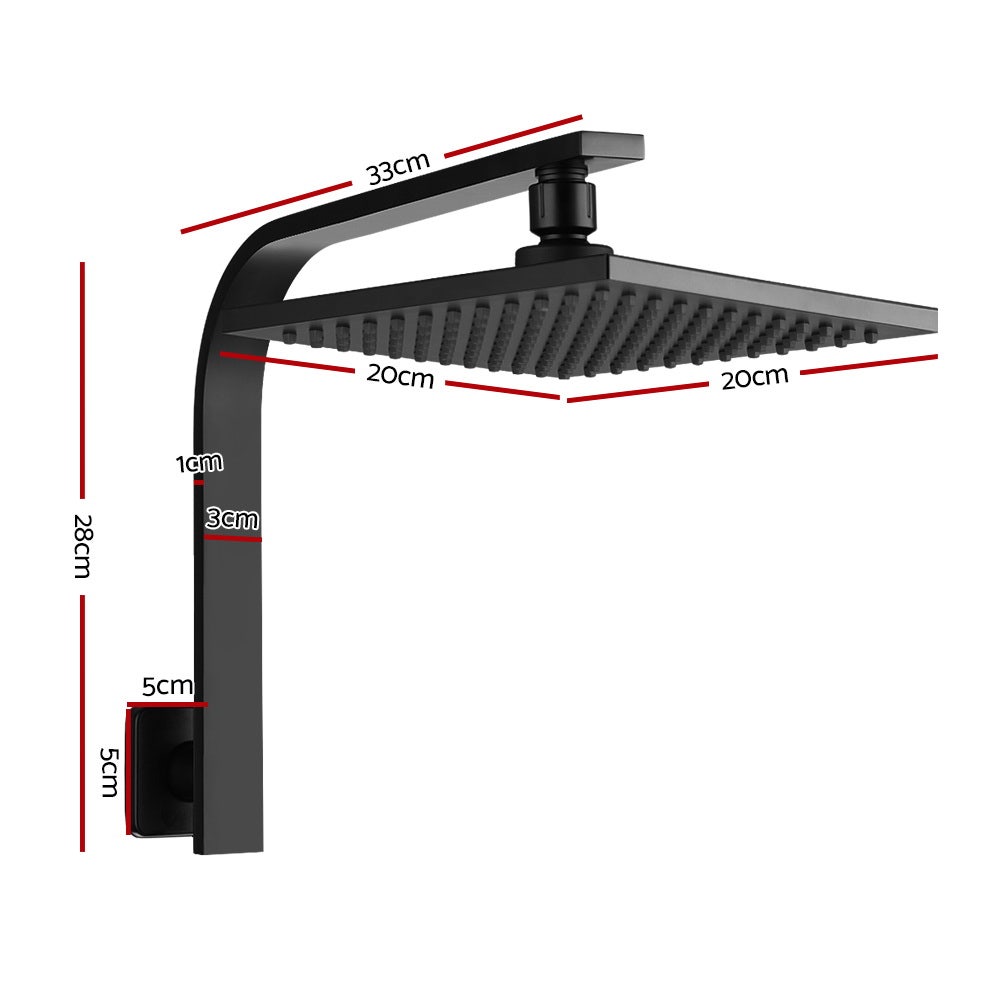 Cefito WELS 8'' Rain Shower Head Set Square High Pressure Wall Arm DIY Black