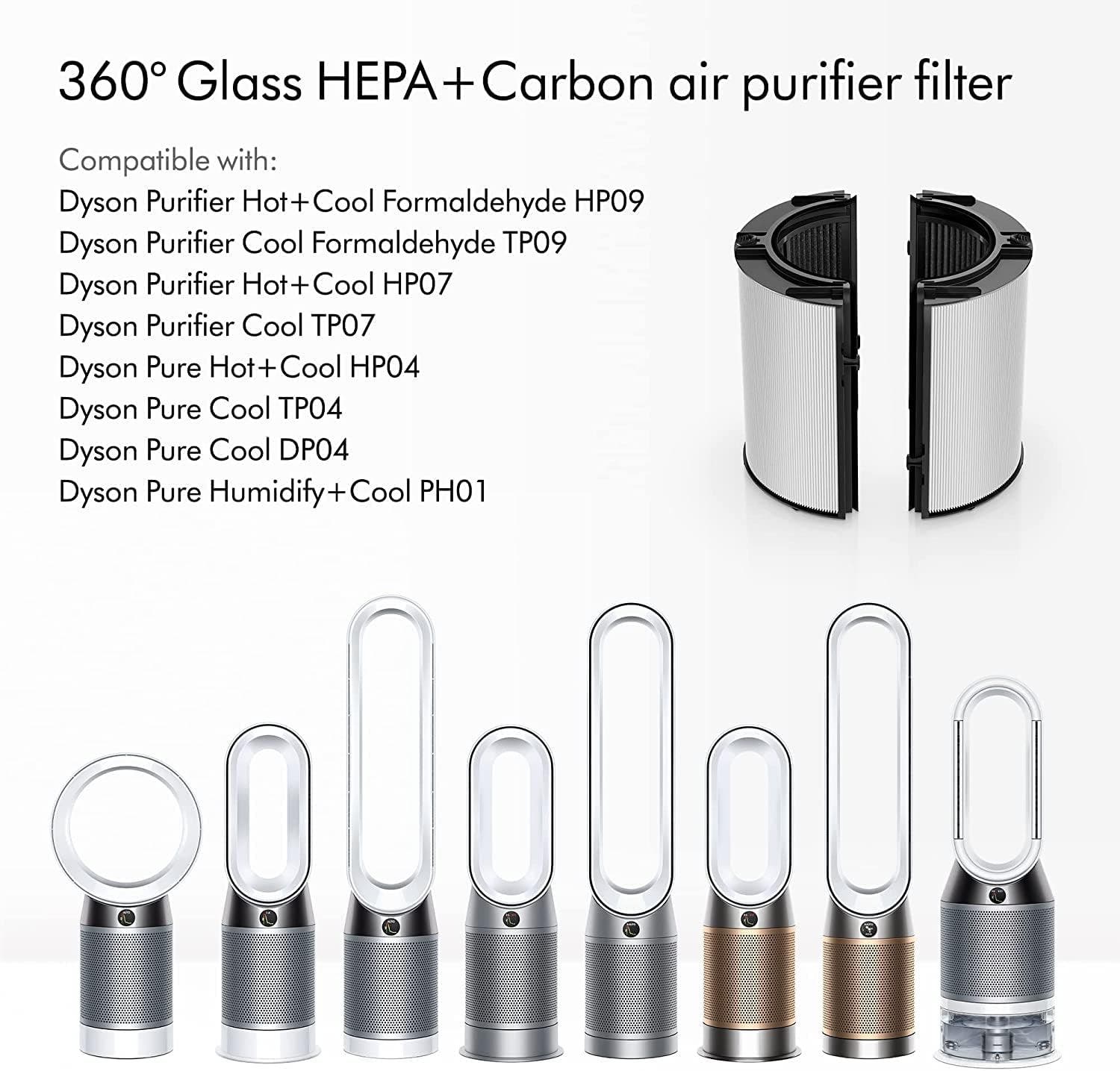 Carla Home Genux 2-in-1 Dyson HP04 TP04 DP04 PH04 HP09 TP09 HP07 TP07 HP06 TP06 Compatible H13 HEPA & Carbon Filter - Black