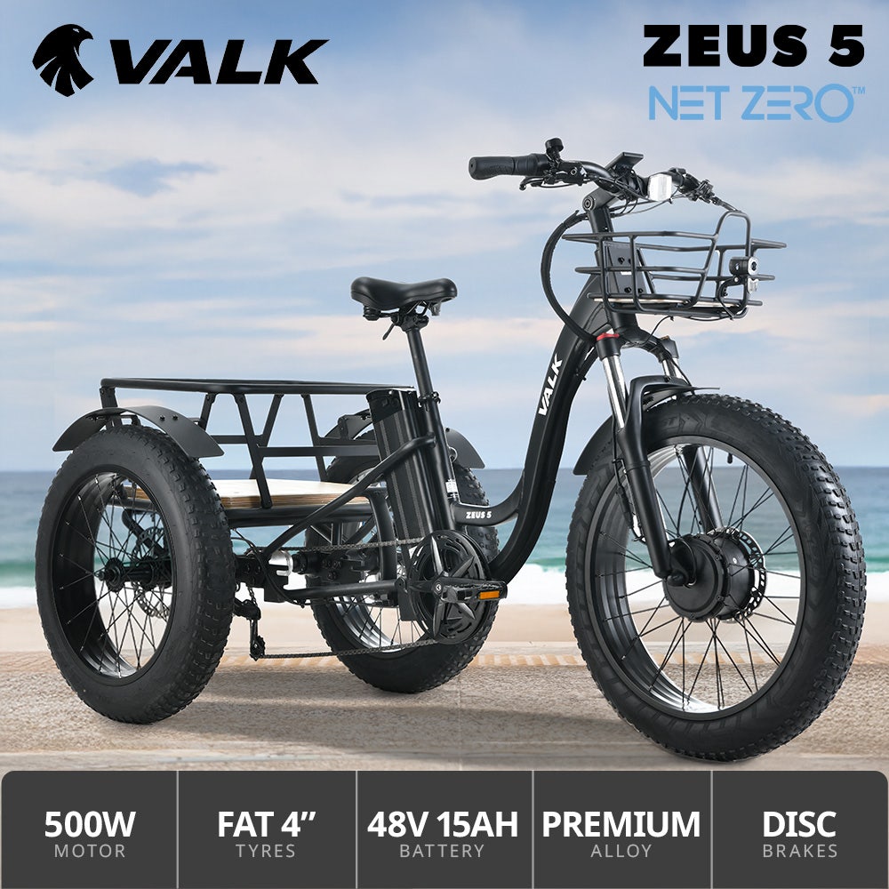 VALK Electric Fat Tyre Tricycle, 500W, Throttle, Hydraulic Disc Brakes, Alloy Frame, Suspension, Black