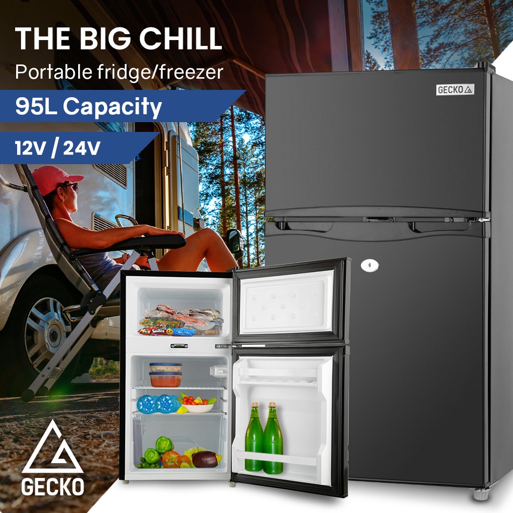 GECKO 95L Portable Upright Fridge, 12V/24V for Motorhome, Caravan, Black