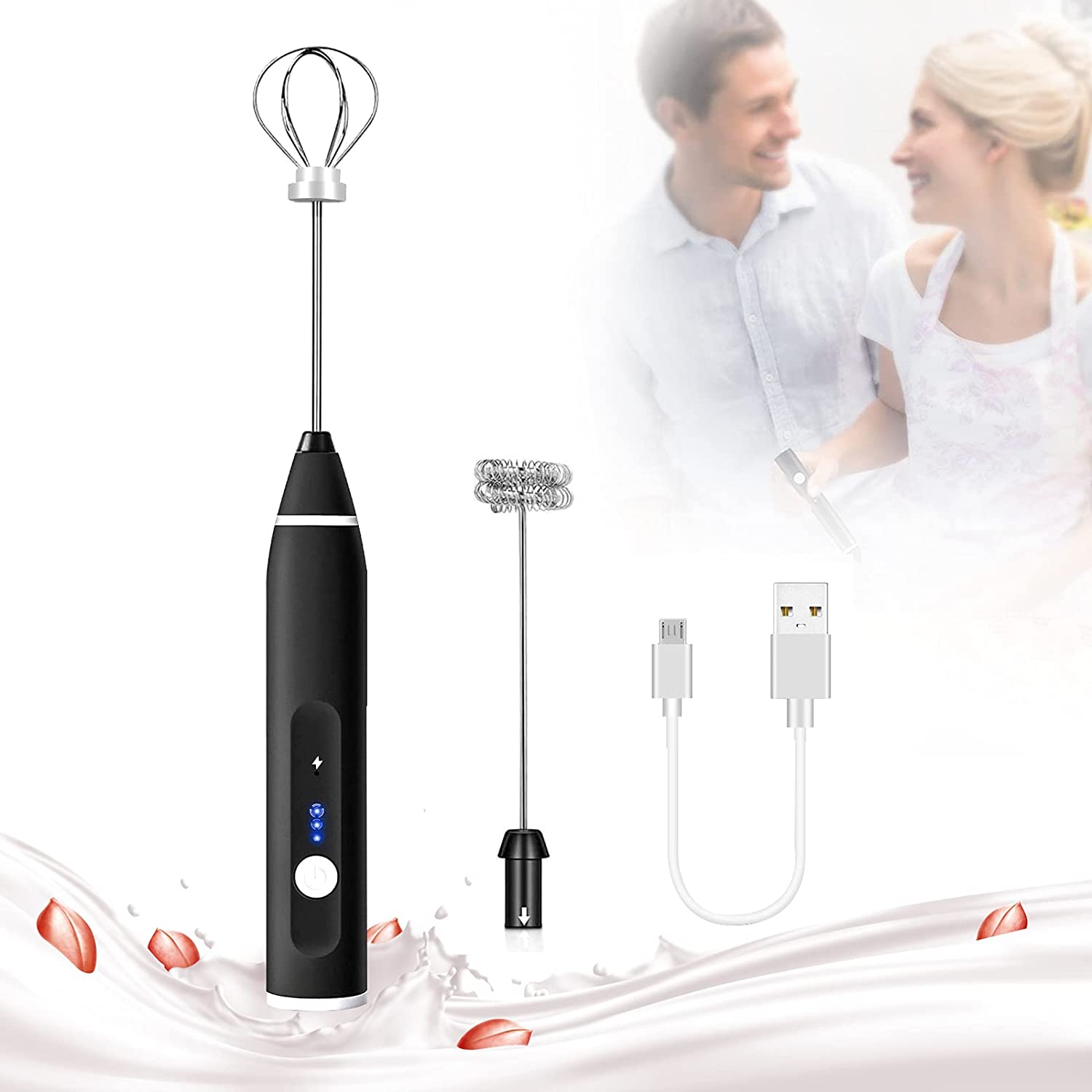 Carla Home Vikus 3-Speed Rechargeable Hand Held Electric Milk Frother - Black