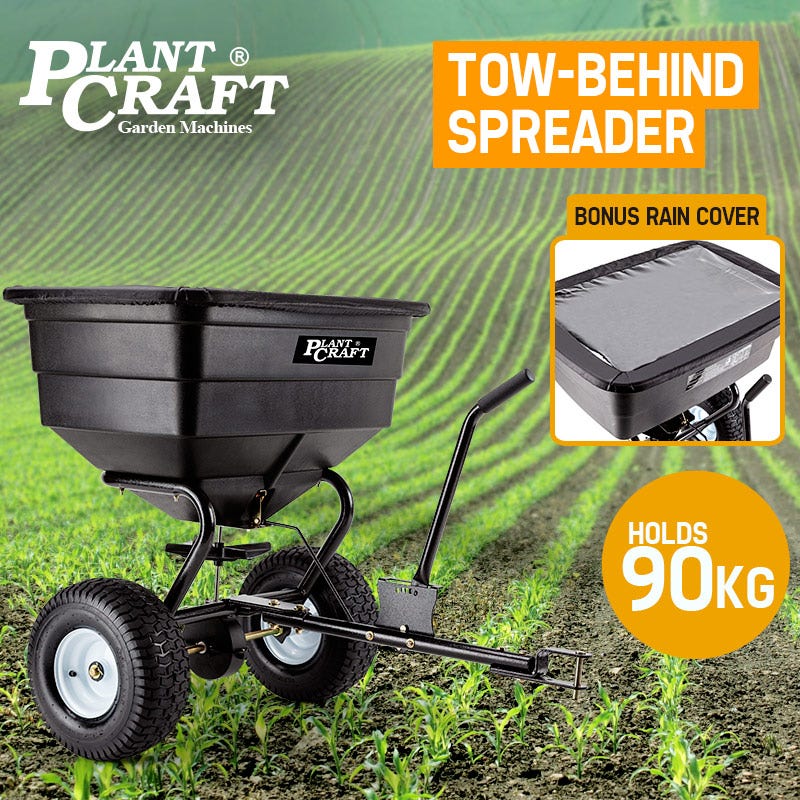 PLANTCRAFT Tow Behind Broadcast Spreader 90kg 105L Seed Fertiliser Tow Rotary