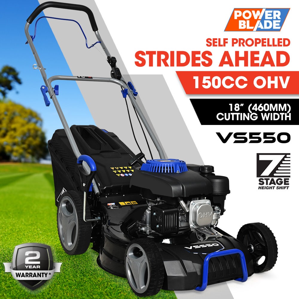 POWERBLADE 18" 150cc Self Propelled Lawn Mower, 7 Height, Steel Deck, 4-Stroke Petrol Lawnmower - VS550