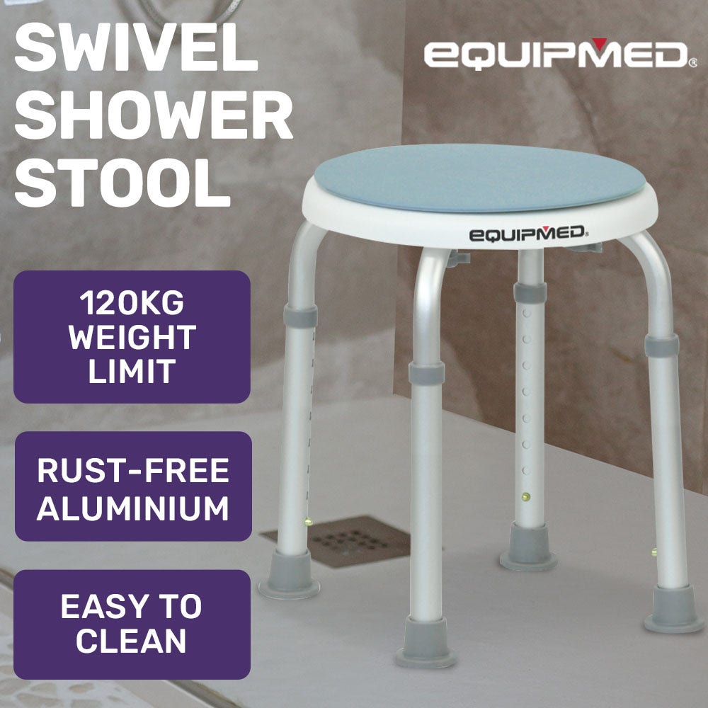 EQUIPMED Shower Chair Bath Stool with 360-degree Swivel Rotating Seat for Elderly, White/Blue