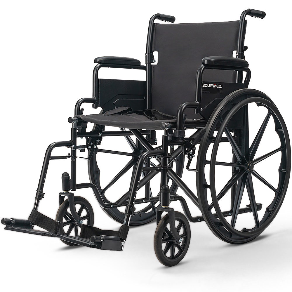 EQUIPMED Cruiseline 24" 136kg Capacity Retractable Armrests Folding Wheelchair - Black