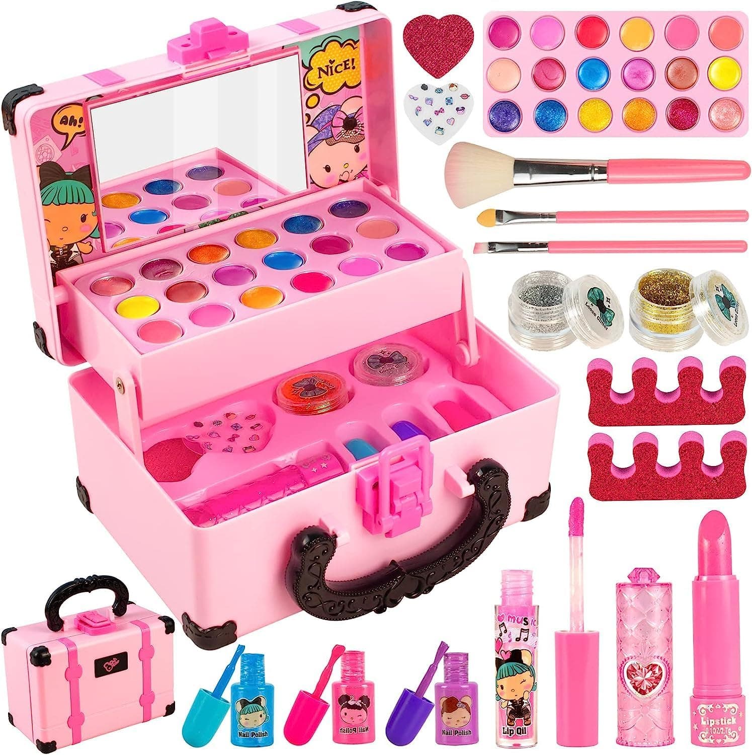 Carla Home Vikus 36Pc Pretend Kids Washable Non-Toxic Makeup Kit & Mirror Kit