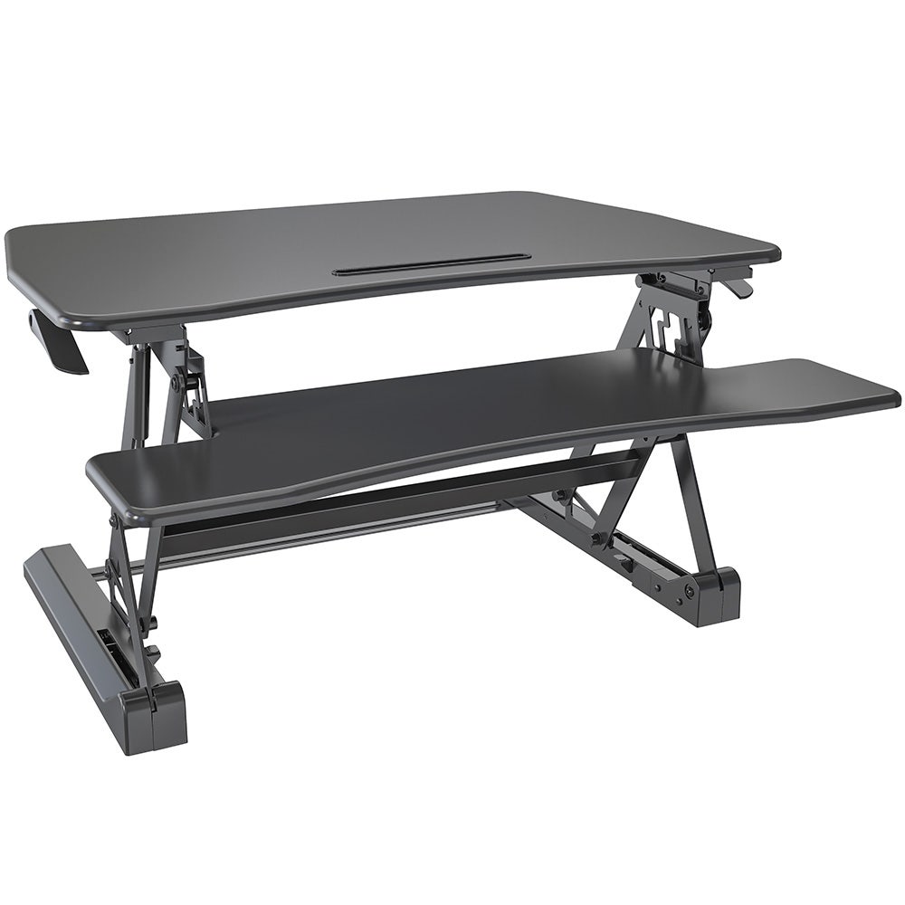 FORTIA Desk Riser 90cm Wide Adjustable Sit to Stand for Dual Monitor, Keyboard, Laptop, Black