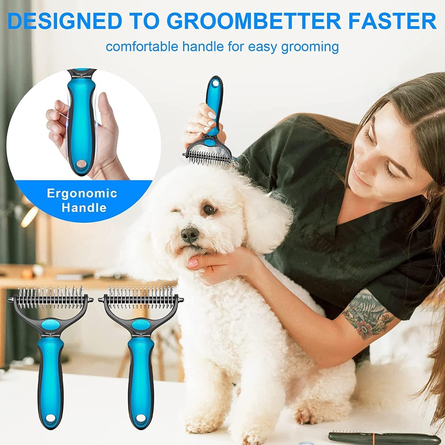 Carla Home Vikus Dual Sided Comfort Grip Pet Grooming & Dematting Brush