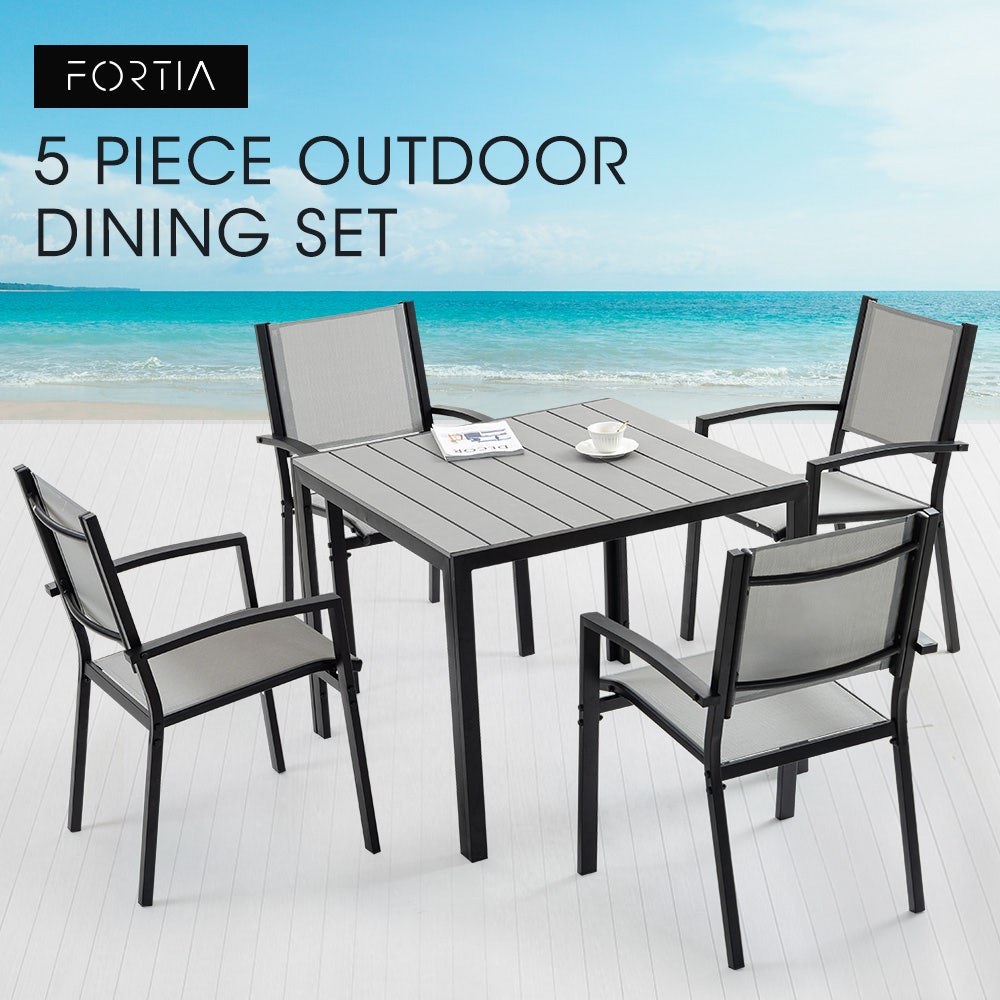 FORTIA 5pc Outdoor Dining Furniture Set, 90 x 90cm Table and Chairs Setting for Outside
