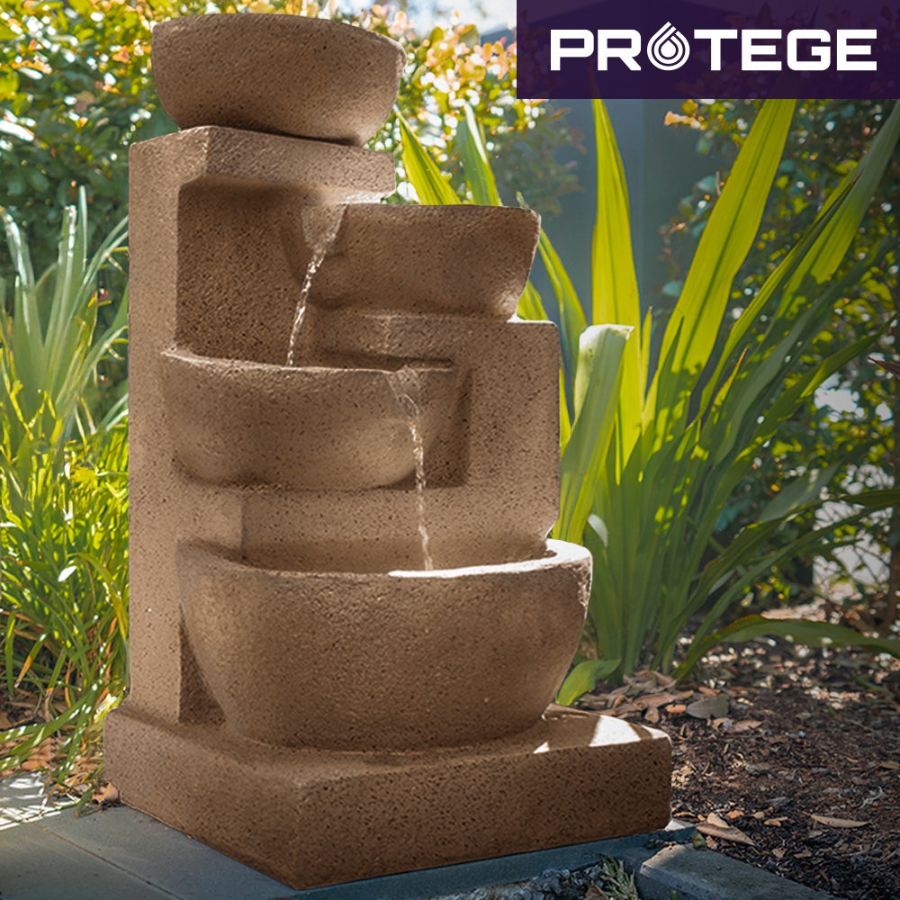 PROTEGE 4 Bowl Solar Powered Water Feature Fountain with LED Lights - Sand Colour