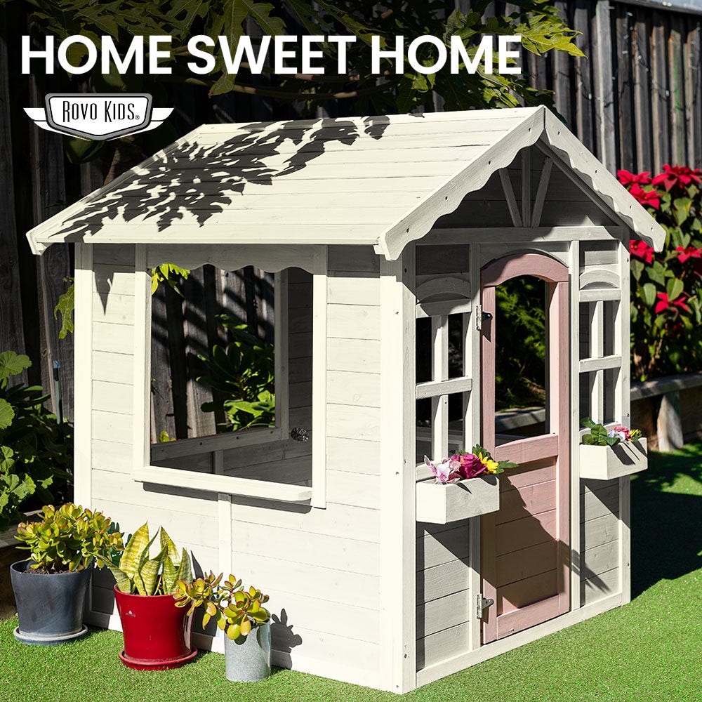 ROVO KIDS Cubby House, Wooden Outdoor DIY Timber Cottage Style Playhouse, for Children