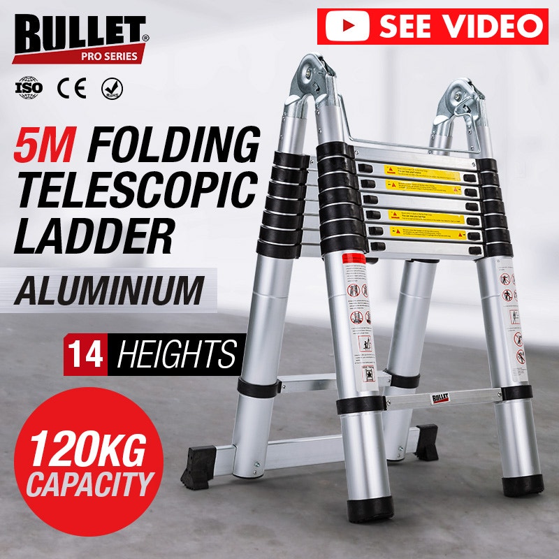 BULLET 5m Telescopic Aluminium Multipurpose Ladder Extension Alloy Extendable Step AUS