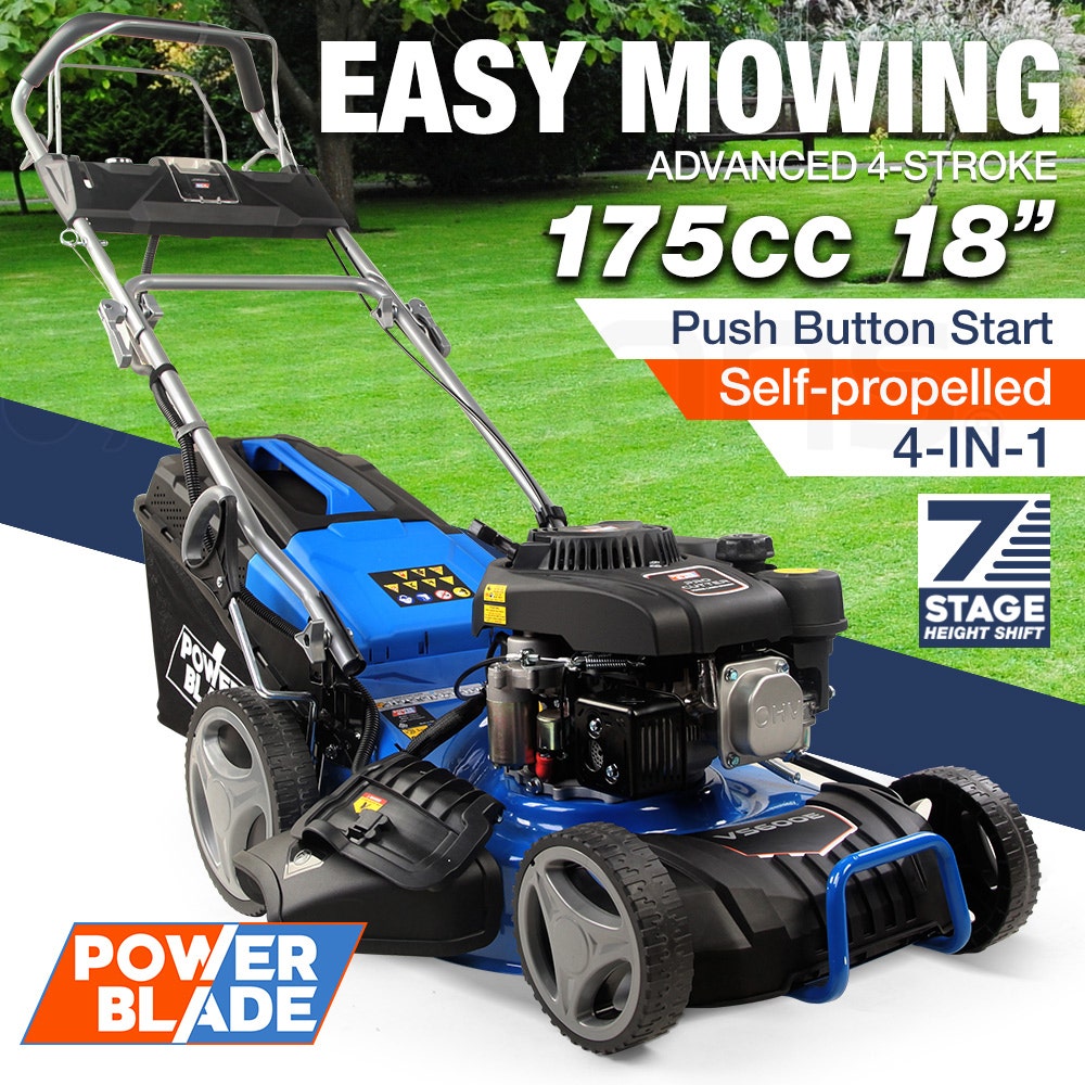 POWERBLADE 18" 175cc Electric Start Self-Propelled 4-Stroke 4in1 Petrol Steel Deck Lawnmower - VS600e
