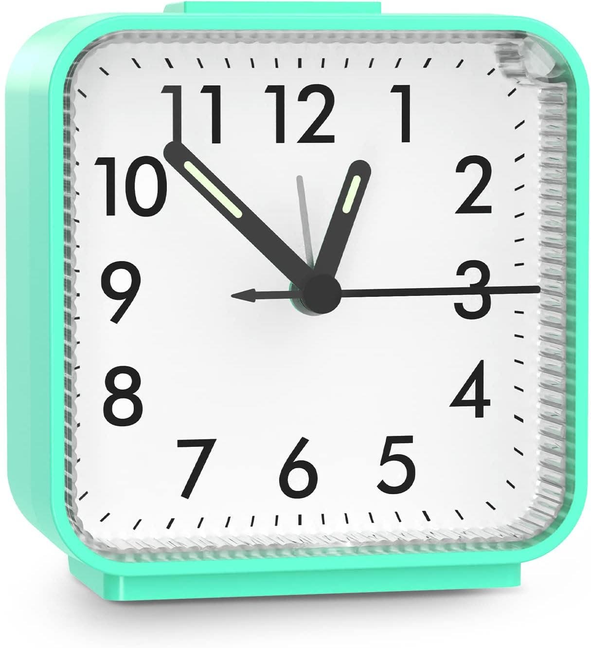 Carla Home Vikus Non-ticking Silent Small Battery Operated Analogue Alarm Clock - Light Green