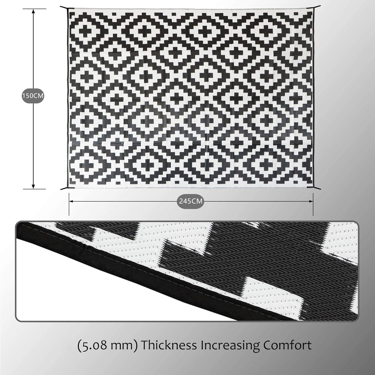 Carla Home Vikus 245 x 150cm Diamond Design Reversible Waterproof Extra Large Outdoor Rug