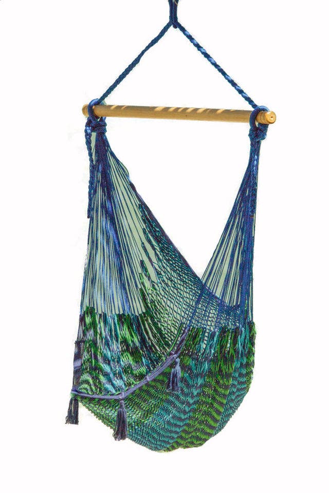 Mayan Legacy Extra Large Outdoor Mexican Cotton Hammock Chair in Caribe Colour
