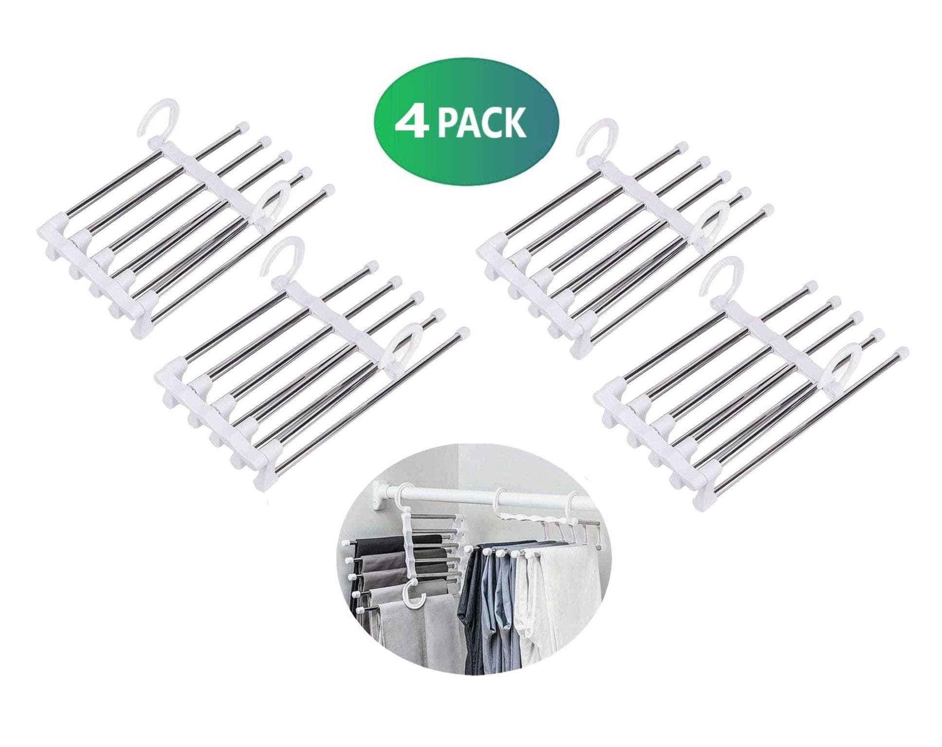 CARLA HOME 5-in-1 Adjustable Non-Slip 4Pk Stainless Steel Pants Hangers