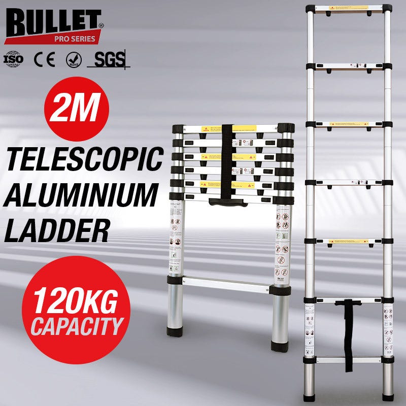 BULLET 2m Telescopic Aluminium Ladder Alloy Extension Extendable Steps Multi Adjustable