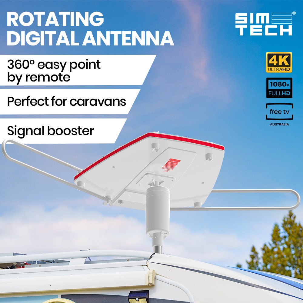 SIMTECH Rotating Digital Outdoor HD TV Antenna, with Signal Booster, Remote Control