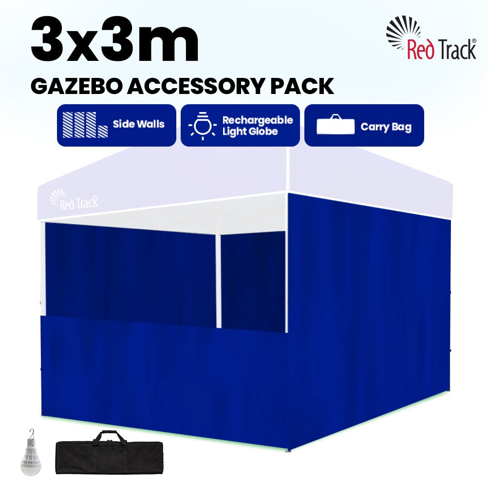 RED TRACK Accessory Pack for 3x3m Navy Blue Gazebo, includes Walls, Carry Bag, Rechargeable USB Lamp