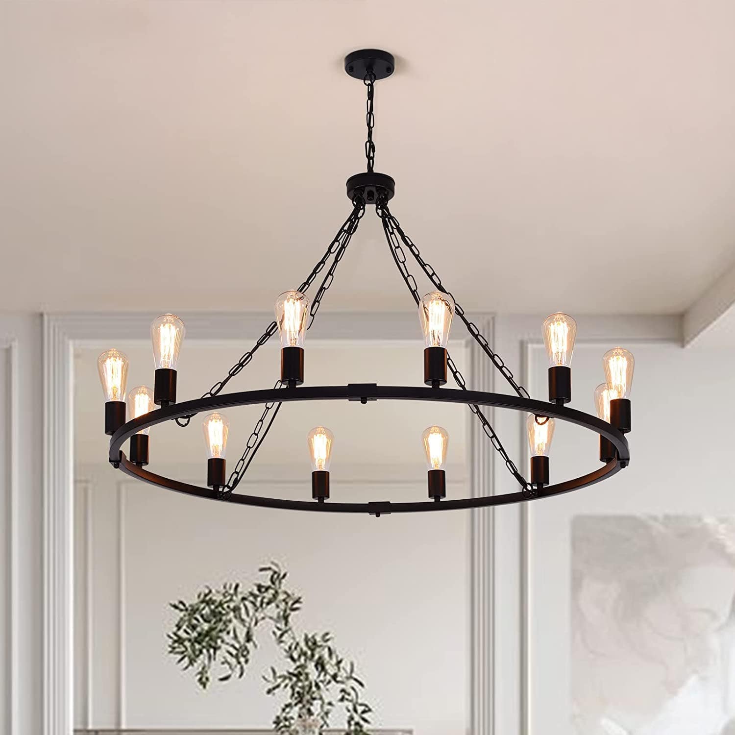 Carla Home Vikus 12-Light Rustic Wagon Wheel Design Chandelier - Black