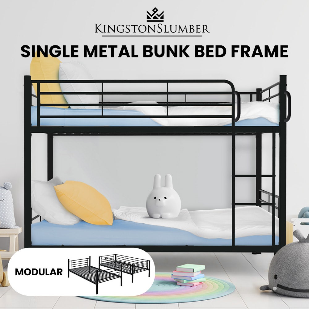 KINGSTON SLUMBER 2in1 Single Metal Bunk Bed Frame, with Modular Design, Dark Matte Grey