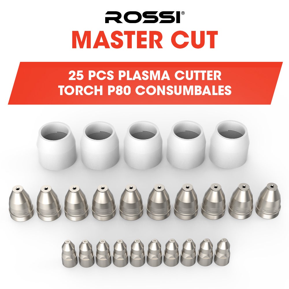 ROSSI 25pc Consumables Kit to Suit P-80 Plasma Cutter Torch, Includes Tips, Electrodes
