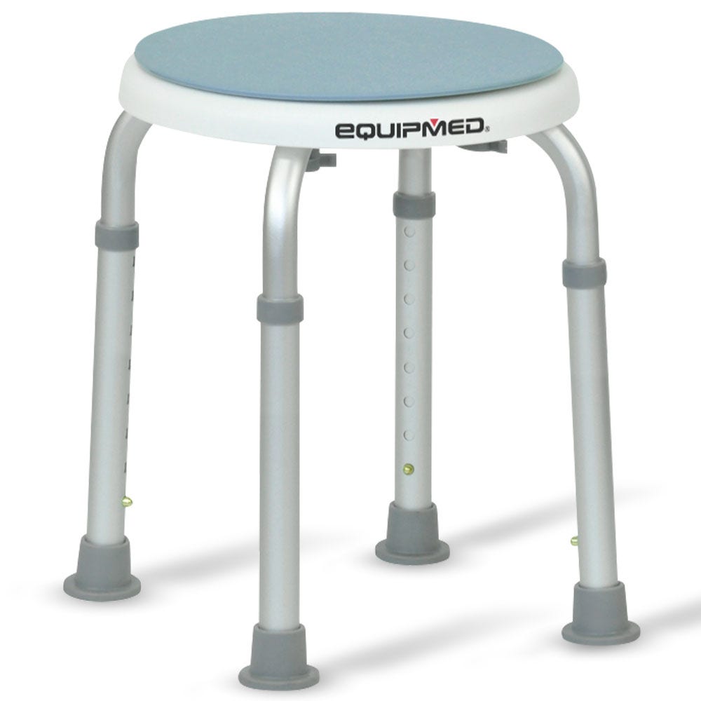 EQUIPMED Shower Chair Bath Stool with 360-degree Swivel Rotating Seat for Elderly, White/Blue