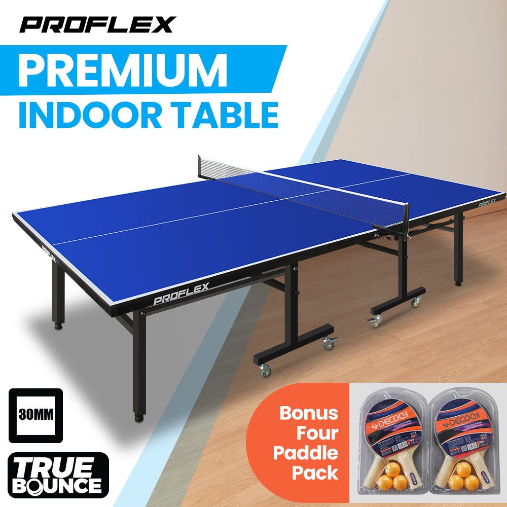 PROFLEX Table Tennis Table, with 4 Player Ping Pong Paddle and Pingpong Ball Pack
