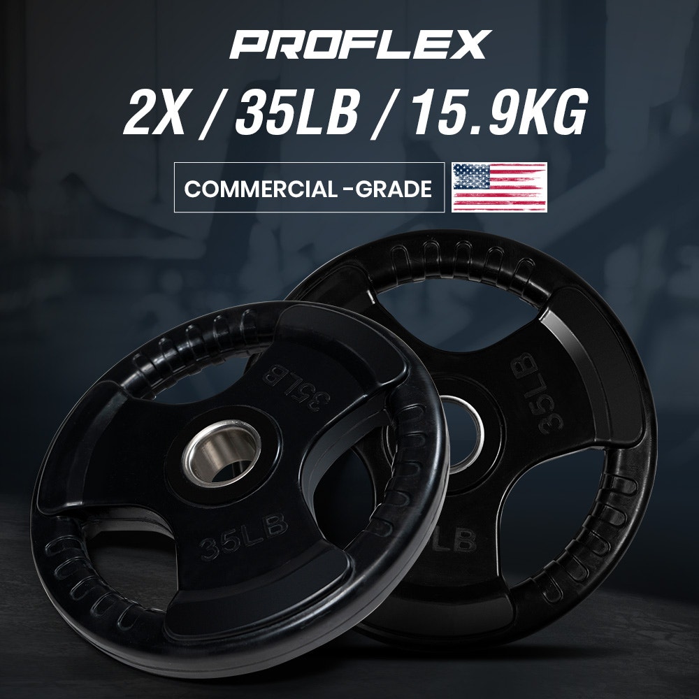 PROFLEX Pair of 35lb Rubber-Coated Olympic Weight Plates for Gym Home Fitness Bodybuilding Weights Training