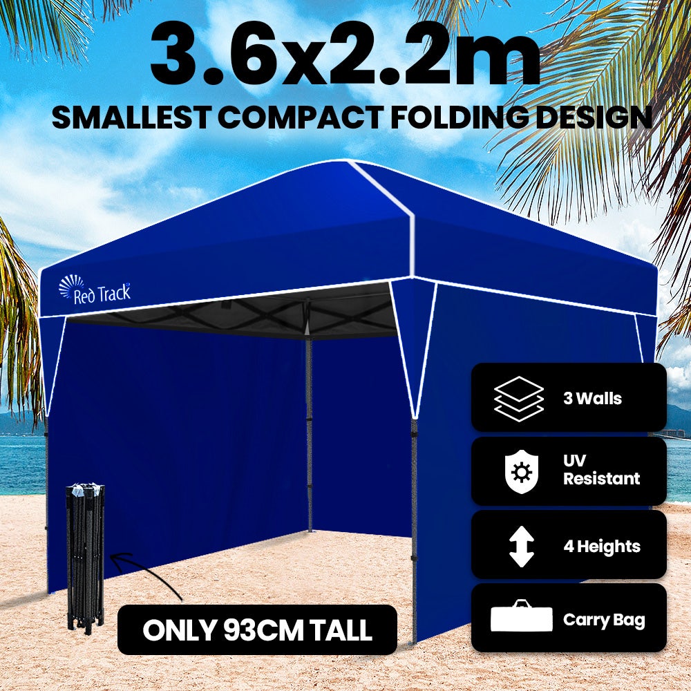 RED TRACK 3.6x2.2m Ultra Compact Folding Gazebo, Walls, Carry bag, Portable Outdoor Popup Marquee for Camping Beach, Navy Blue