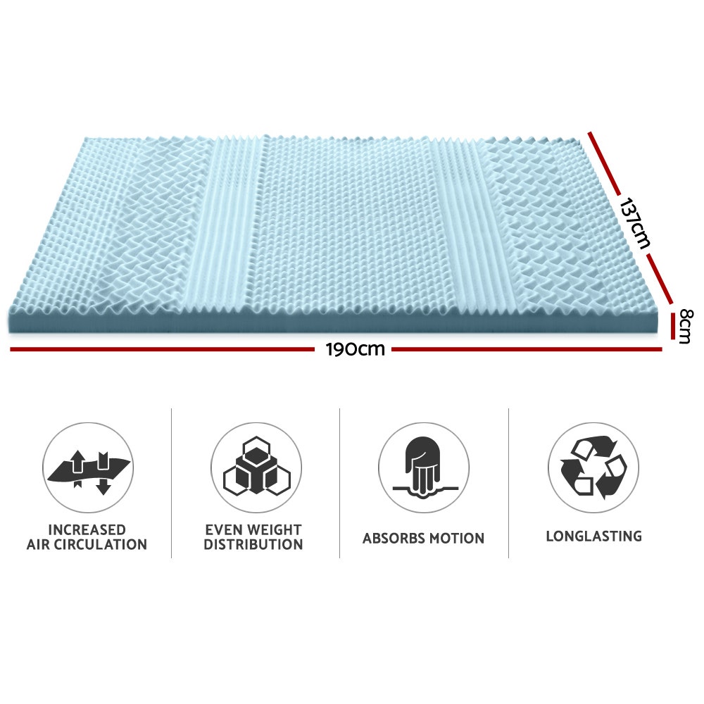 Giselle Bedding Cool Gel 7-zone Memory Foam Mattress Topper w/ Bamboo Cover 8cm - Double