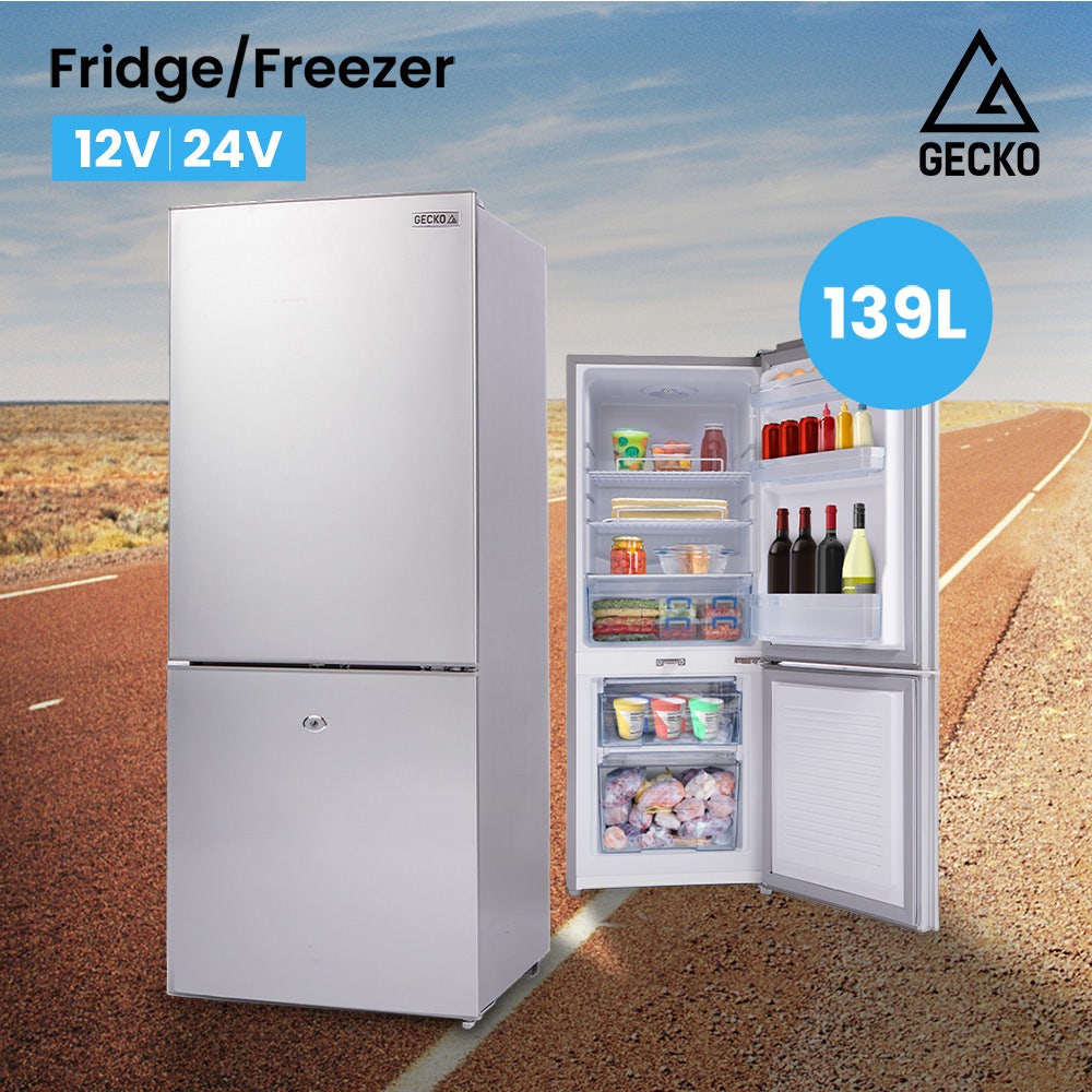 GECKO 139L Upright Portable Fridge / Freezer, 12V/24V for Motorhome and Caravan, Silver