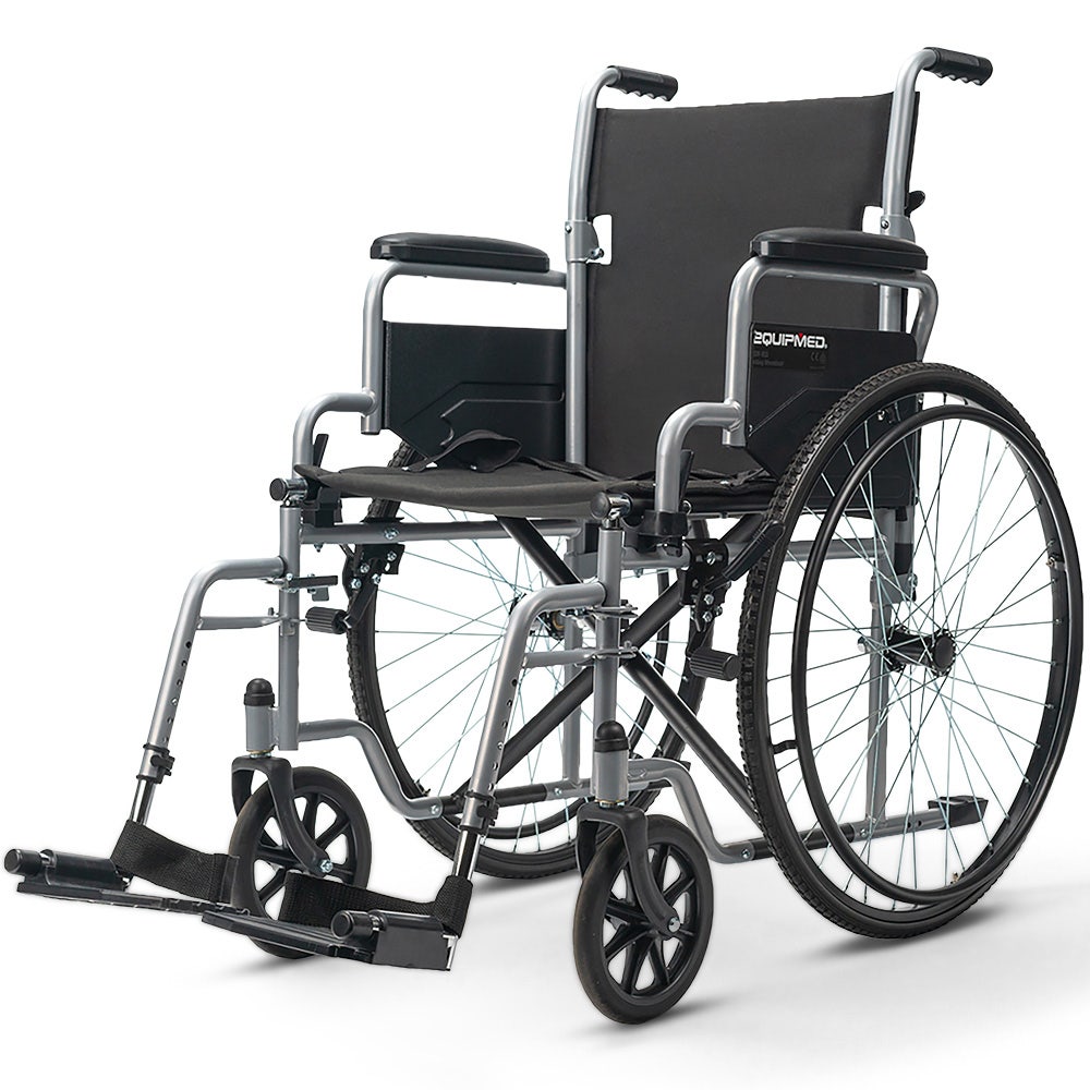 EQUIPMED Cruiseline 24" 136kg Capacity Retractable Armrests Folding Wheelchair - Grey