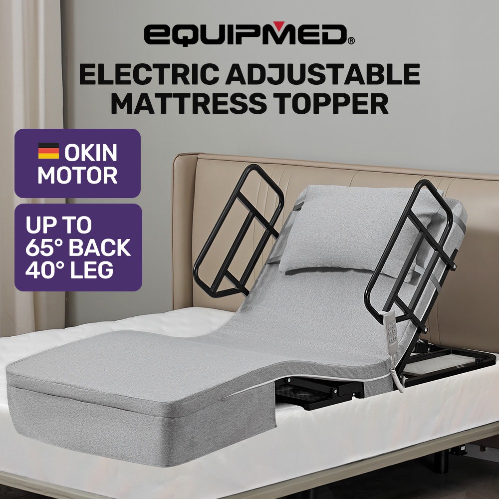 EQUIPMED Electric Adjustable Bed, Backrest and Leg Adjustment German-Engineered Power Lifting with Remote Control, Grey