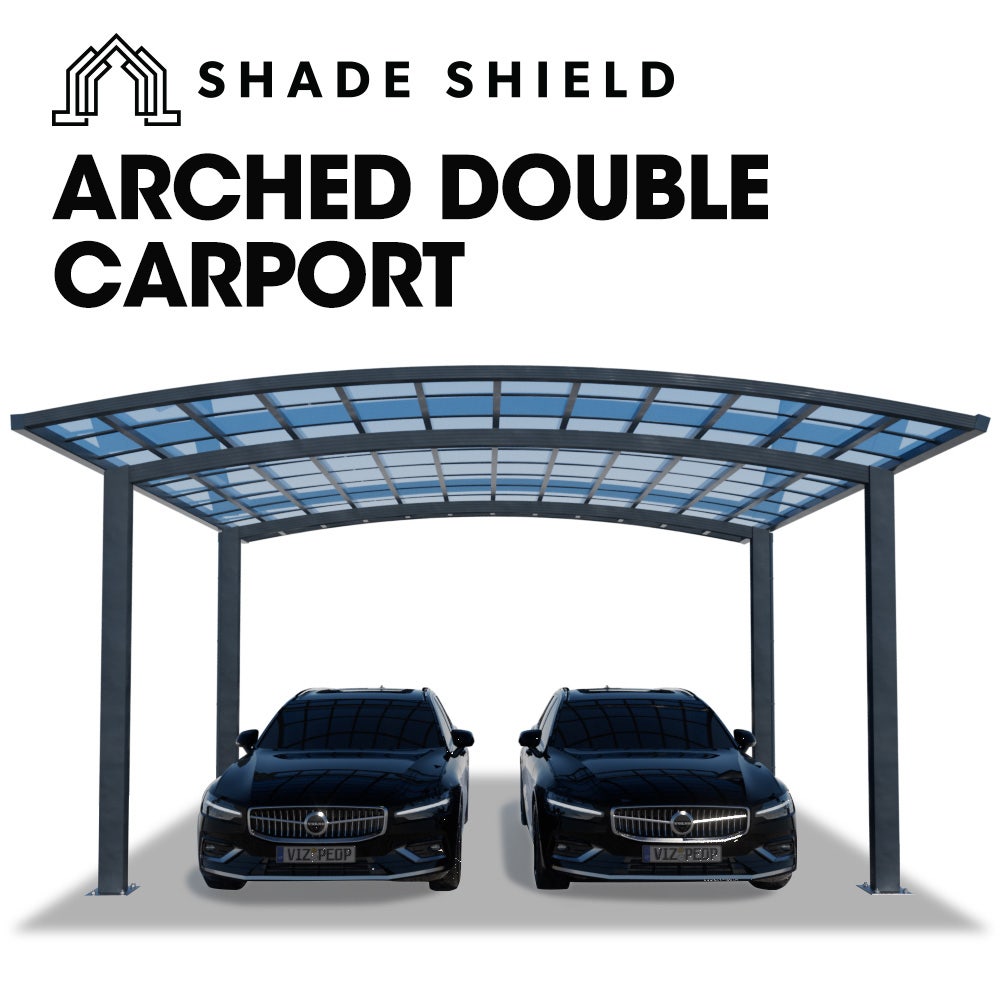 SHADE SHIELD Arched Double Carport 6.0m x 5.5m x 3.4m, Aluminium Alloy Frame, Polycarbonate Roof, Shelter for Car or Outdoor Living