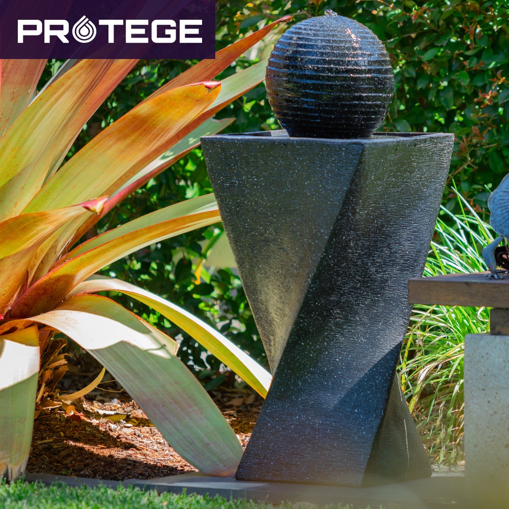 PROTEGE Contemporary Twisted Solar Powered Water Feature Fountain with LED Lights - Black